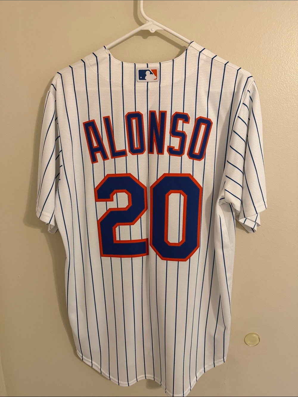 MLB Alonso #20 White Pinstripe Jersey with Blue and Orange Accents